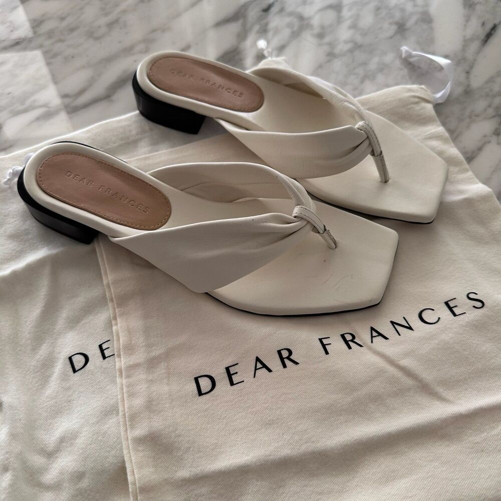 Dear Frances Wrap Sandal White Leather Thong Kitten Block Heel EU 37 US 7 Italy